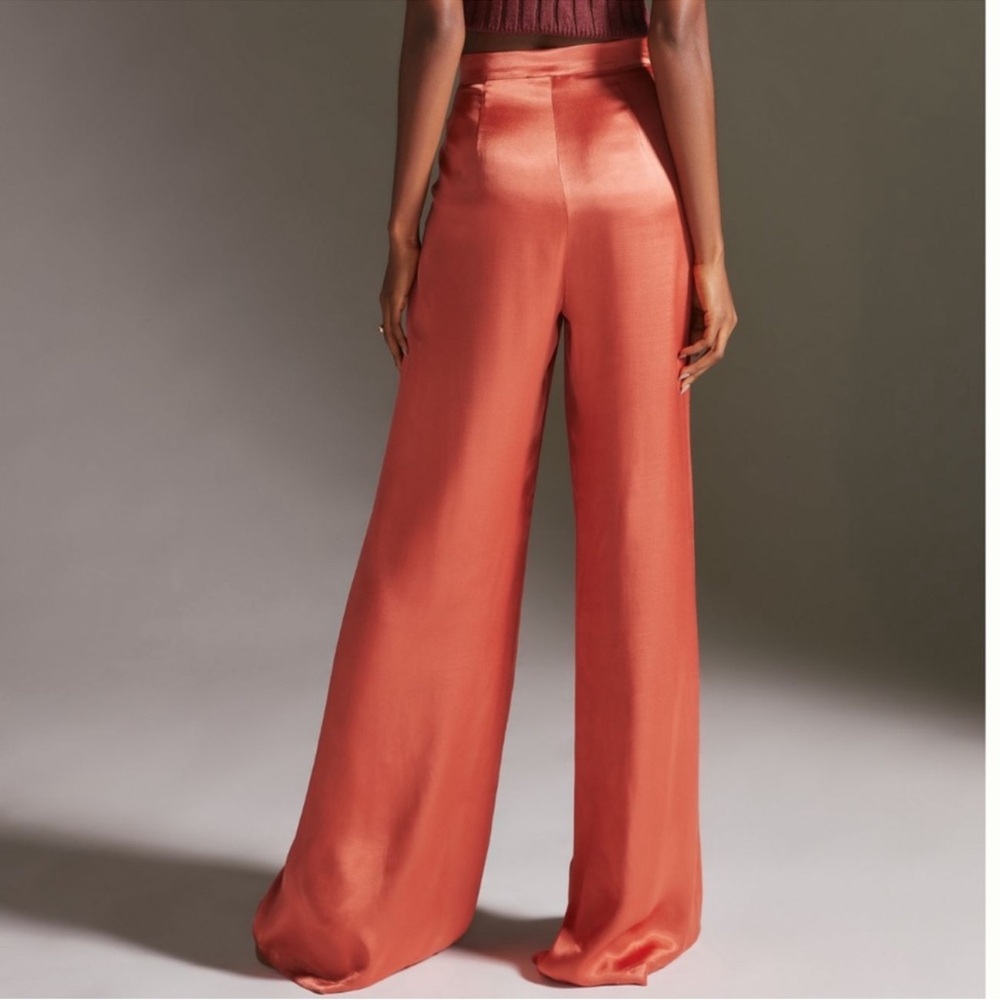 Anthropologie Corey Lynn Calter Petra Trousers silk wide leg pants coral orange - Picture 2 of 12